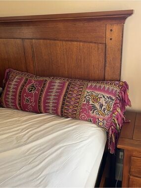 Sari Bari indian Block Print Purple pink yellow lumbar pillow boho cottage